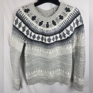 Lucky Brand Fair Isles Gray And Cream Cozy Knit Long Sleeve Sz XS